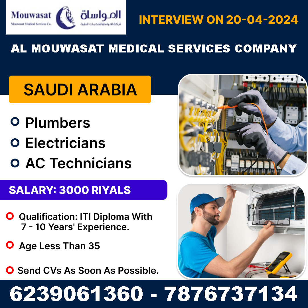 Vacancy Saudi Arabia Jobs 2024 | Plumber and Electrician And Ac Technician Jobs